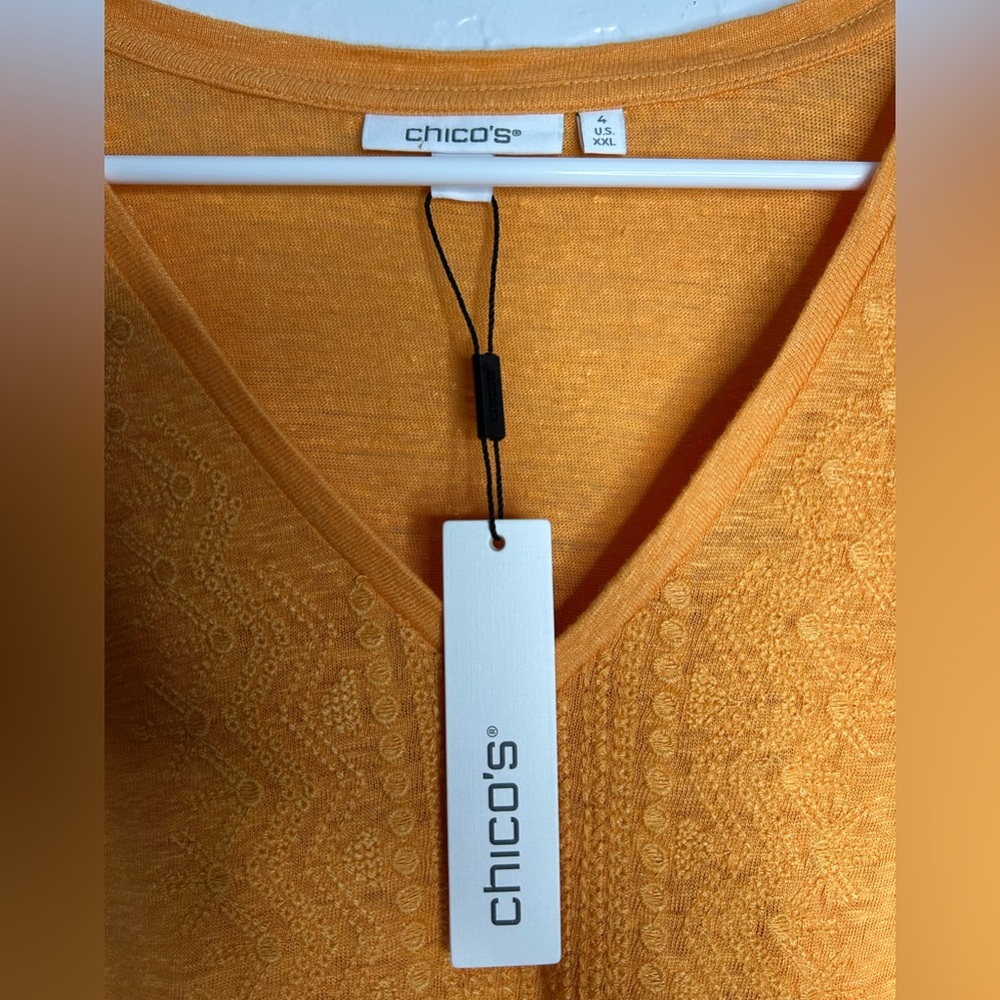 Chico's Vibrant Orange Blouse with Pom-Pom Detail Size XXL NWT Maximalist - Picture 4 of 9